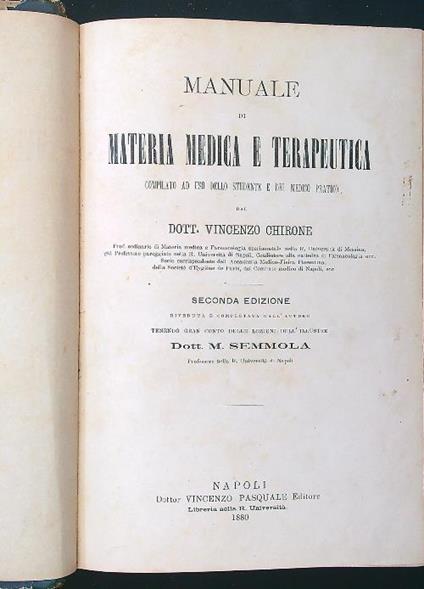 Manuale di materia medica e terapeutica - Vincenzo Chirone - copertina