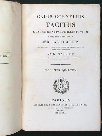 Caius Cornelius Tacitus volumen quartum - Oberlin - copertina