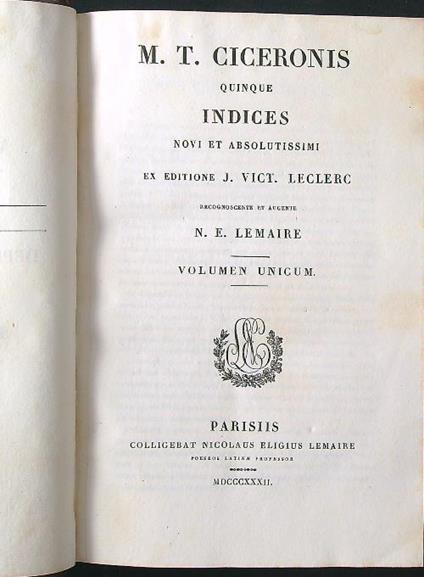 M. T. Ciceronis quinque indices - copertina