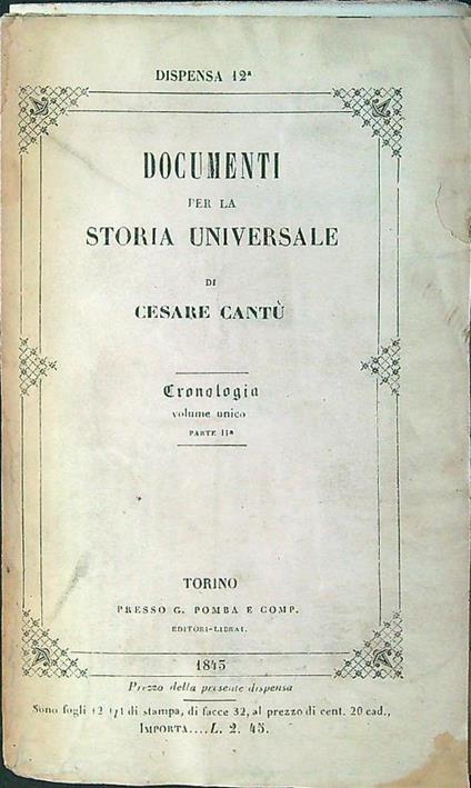 Documenti per la storia universale dispensa 12 - Cesare Cantù - copertina
