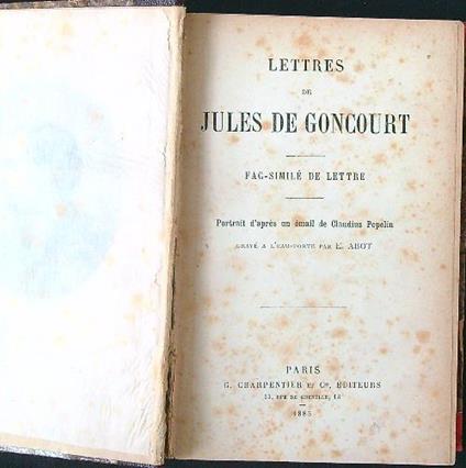 Lettres de Jules de Goncourt - copertina