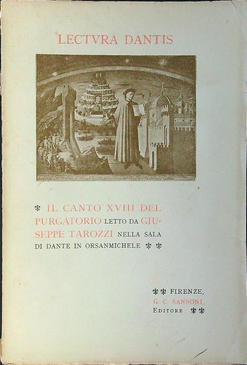 Lectura Dantis: il canto XVIII del Purgatorio - Giuseppe Tarozzi - copertina