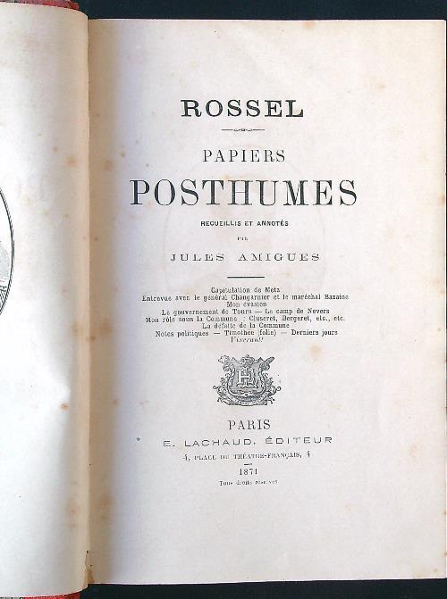 Papiers posthumes - Rossel - copertina