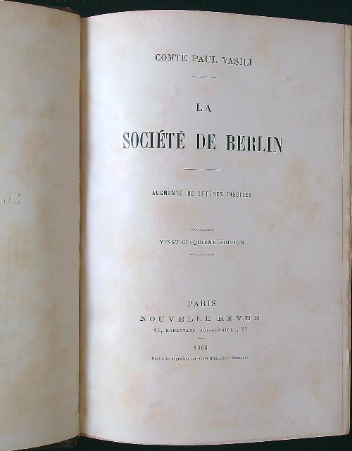 La société de Berlin - Paul Vasili - copertina
