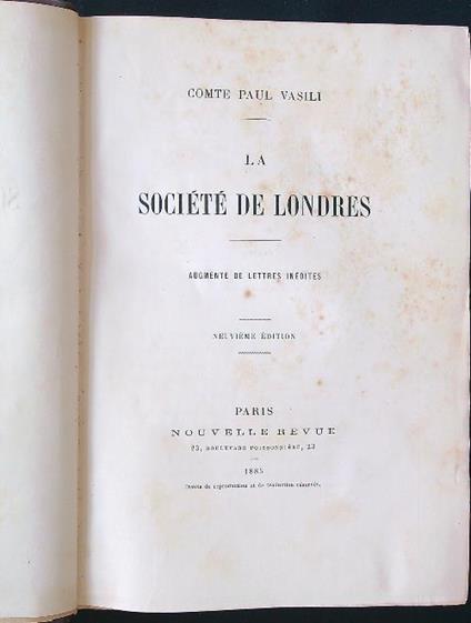 La société de Londres - Paul Vasili - copertina