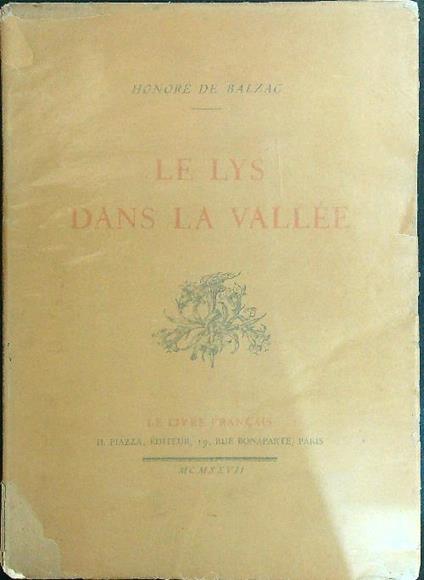 Le lys dans la vallee - H. de Balzac - copertina