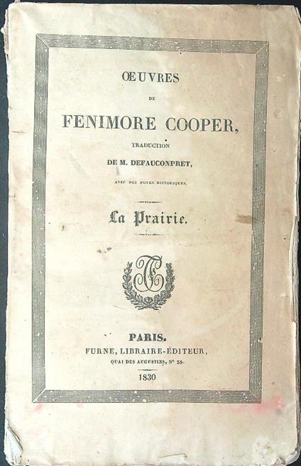 Oeuvres de Fenimore Cooper Tome VII La prairie - copertina