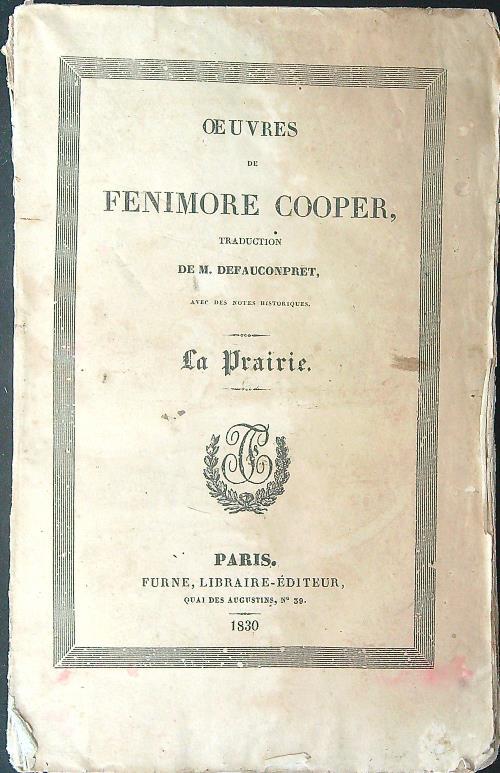 Oeuvres de Fenimore Cooper Tome VII La prairie - copertina