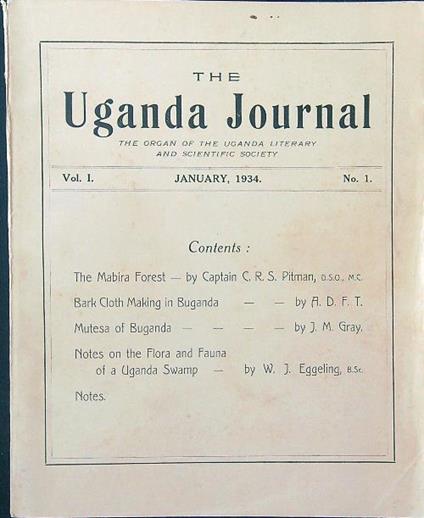 The  Uganda Journal vol. I n. 1/January 1934 - copertina