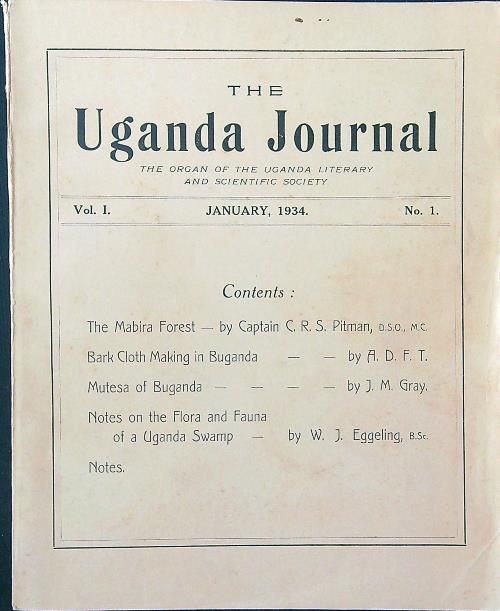 The  Uganda Journal vol. I n. 1/January 1934 - copertina