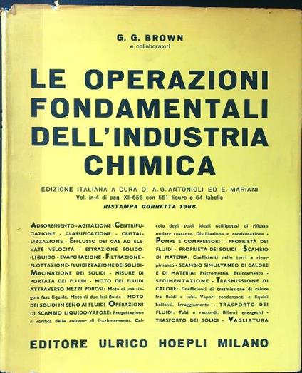 Le operazioni fondamentali dell'industria chimica  - G. G. Brown - copertina