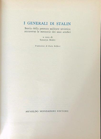 I  generali di Stalin - Seweryn Bialer - copertina