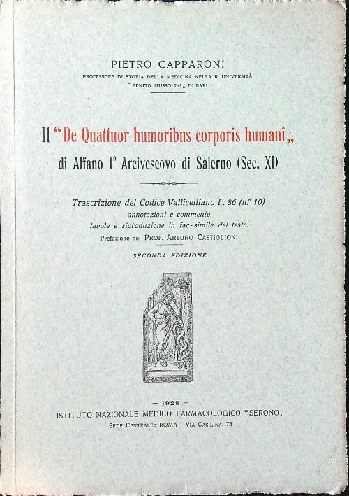 Il De Quattuor humoribus corporis humani di Alfano I Arcivescovo di Salerno - Pietro Capparoni - copertina