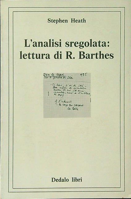 L' analisi sregolata Lettura di R. Barthes - Stephen Heath - copertina