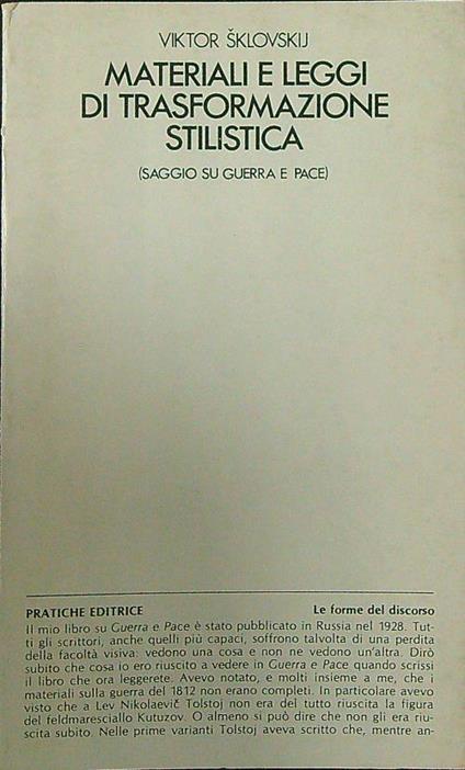 Materiali e leggi di trasformazione stilistica - Viktor Sklovskij - copertina