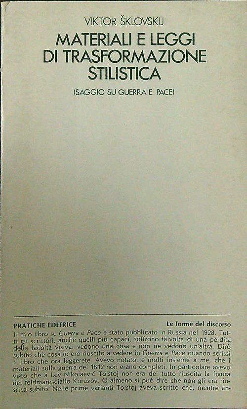 Materiali e leggi di trasformazione stilistica - Viktor Sklovskij - copertina