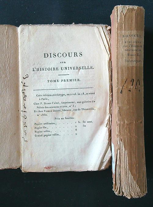 Discours sur l'histoire universelle 2 tomes - Bossuet - copertina