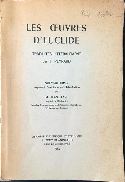 Les oeuvres d'Euclide - F. Peyrard - copertina