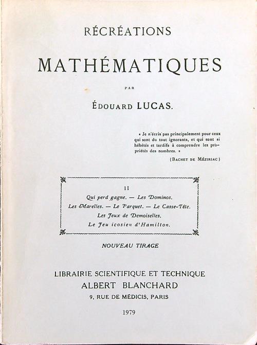 Recreations mathematiques tome II - Edouard Lucas - copertina
