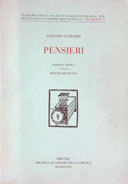 Pensieri - Giacomo Leopardi - copertina