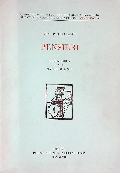 Pensieri - Giacomo Leopardi - copertina