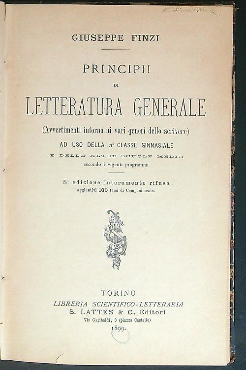 Principii di letteratura generale - Giuseppe Finzi - copertina