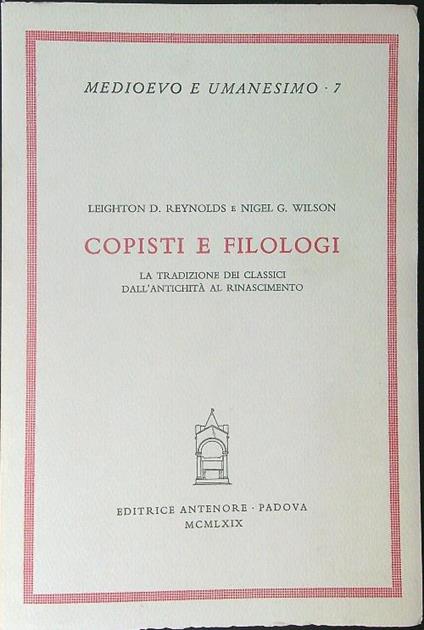 Copisti e filologi - copertina