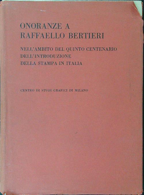 Onoranze a Raffaello Bertieri - copertina