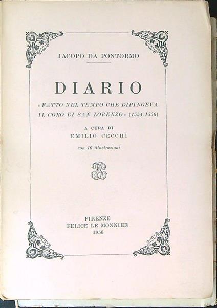 Diario - DA RILEGARE - Jacopo Da Pontormo - copertina