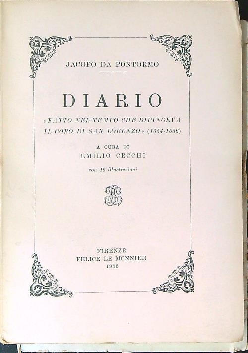 Diario - DA RILEGARE - Jacopo Da Pontormo - copertina