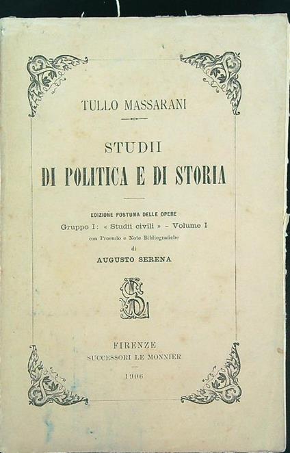 Studii di politica e di storia   - Tullo Massarani - copertina