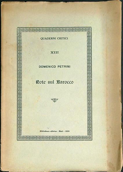 Note sul barocco  - Domenico Petrini - copertina