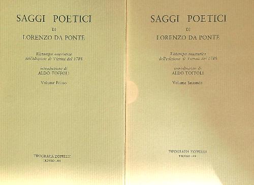 Saggi poetici. 2vv - Lorenzo Da Ponte - copertina