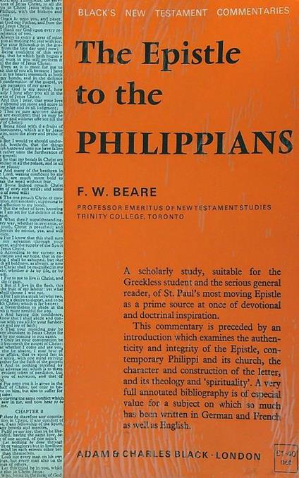 The Epistle to the PhilippianS - F. W Beare - copertina