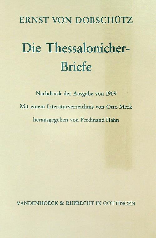 Die Thessalonicher-Briefe  - Ernst Dobschütz - copertina