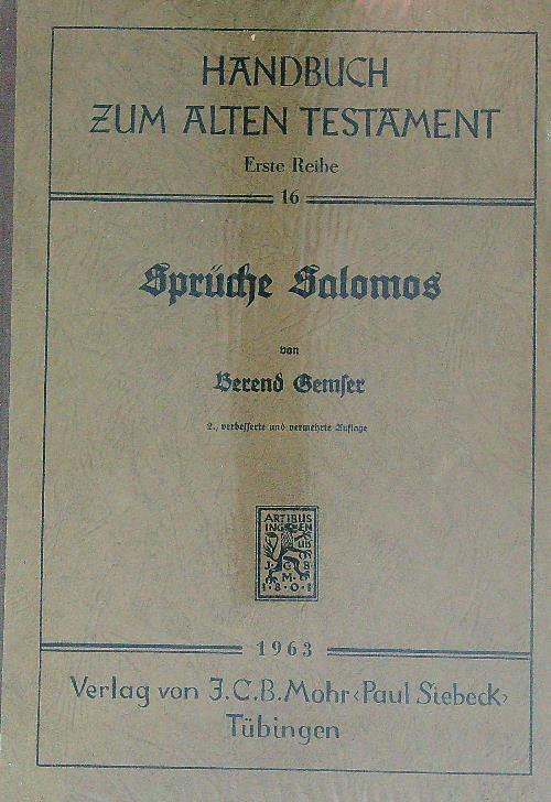 Sprüche Salomos   - Berend Gemser - copertina
