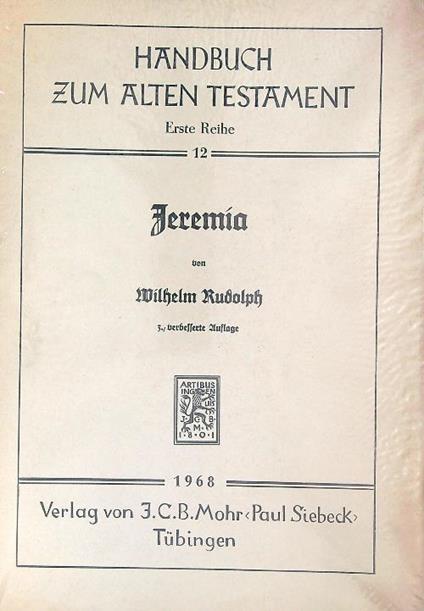Jeremia  - Wilhelm Rudolph - copertina