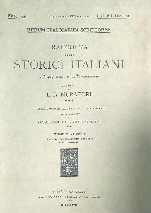 Relatio translationis corporis sancti Geminiani Tomo VI Parte I  - L.A. Muratori - copertina