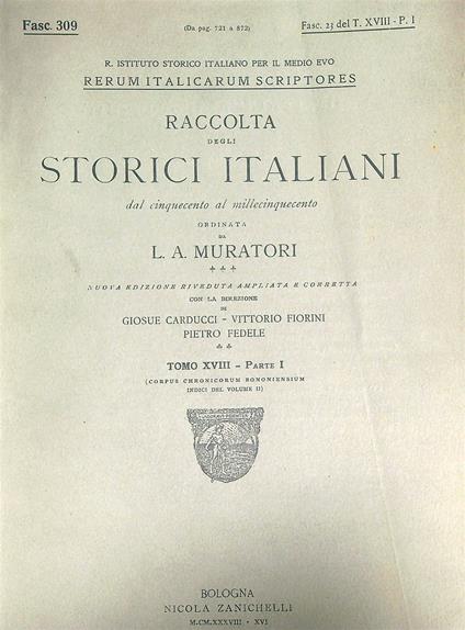 Corpus Chronicorum Bononiensium Vol 2 Fasc 309 - L.A. Muratori - copertina