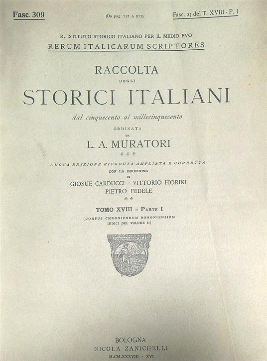 Corpus Chronicorum Bononiensium Vol 2 Fasc 309 - L.A. Muratori - copertina