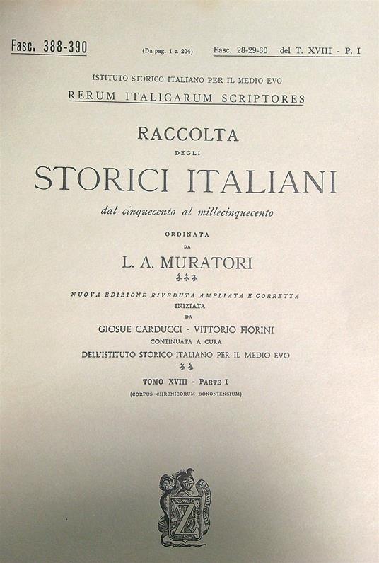Corpus Chronicorum Bononiensium Fasc 388-390 - L.A. Muratori - copertina