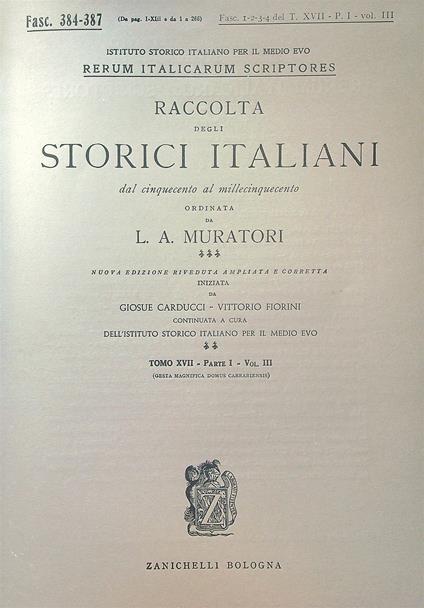 Gesta magnifica domus carrariensis Fasc 384-387 - L.A. Muratori - copertina