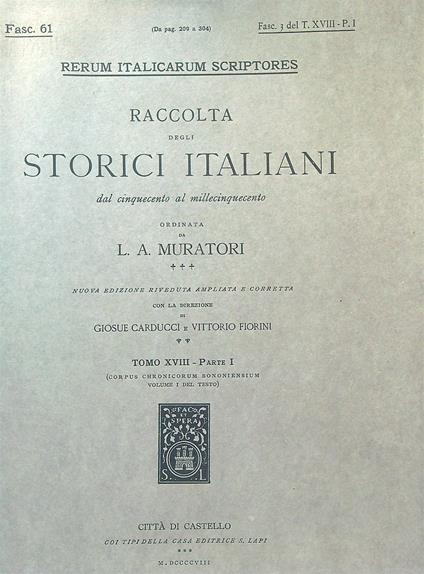 Corpus Chronicorum Bononiensium Fasc 61 - L.A. Muratori - copertina