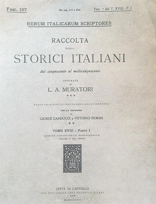 Corpus Chronicorum Bononiensium Fasc 107 - L.A. Muratori - copertina