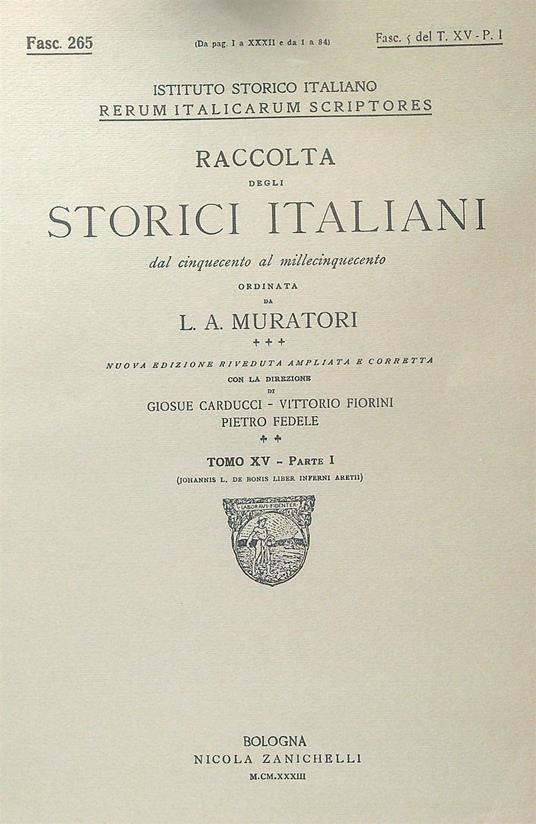 Raccolta degli Storici Italiani Fasc 265 - l.a. Muratori - copertina