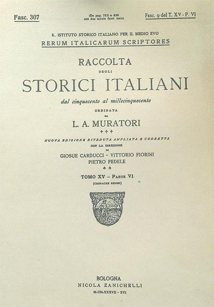 Raccolta degli Storici Italiani Fasc 307 - L.A. Muratori - copertina