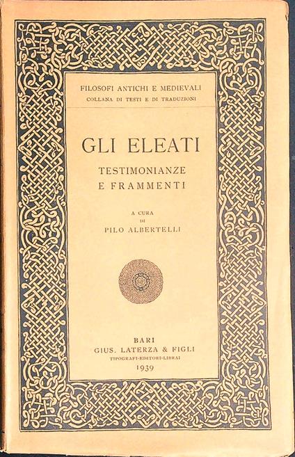 Gli eleati - Pilo Albertelli - copertina