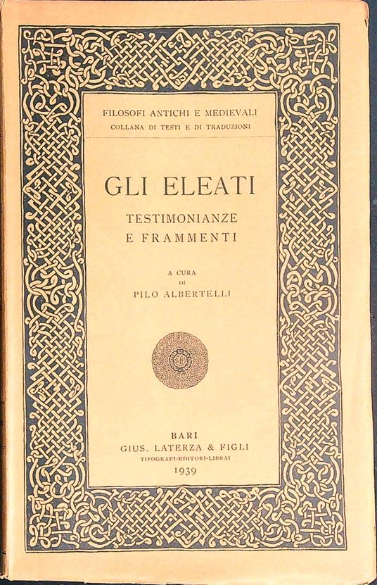 Gli eleati - Pilo Albertelli - copertina