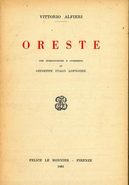 Oreste - Vittorio Alfieri - copertina