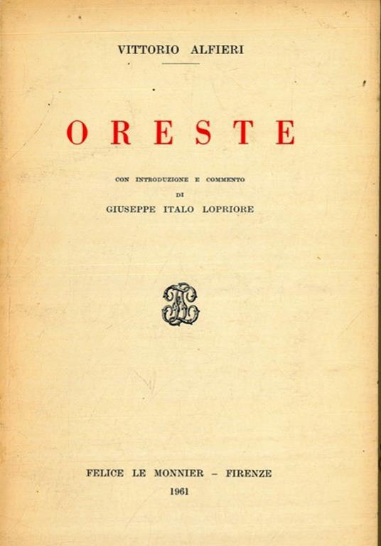 Oreste - Vittorio Alfieri - copertina